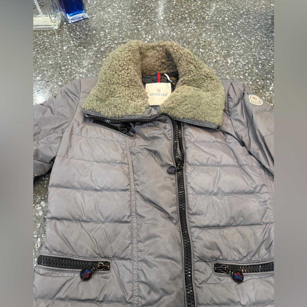 Moncler Charcoal Puffer Jacket with Fleece Collar